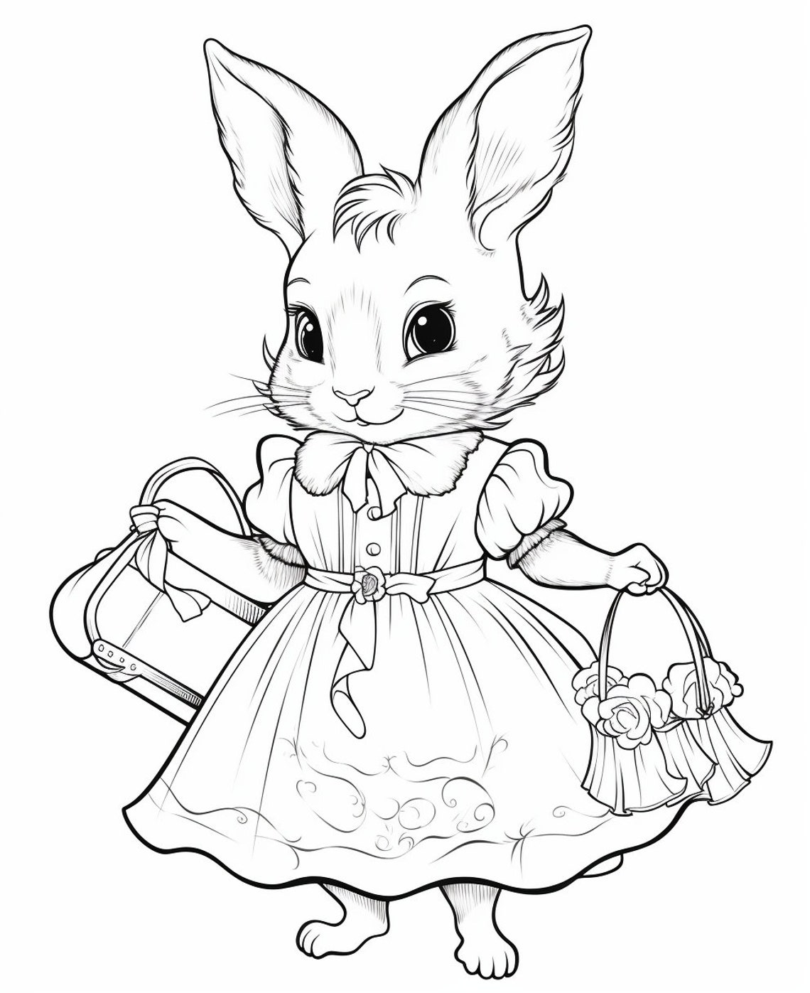 Bunnies in Dresses Coloring Book Art Print For Kids Ages 4 to 8 - Image 2