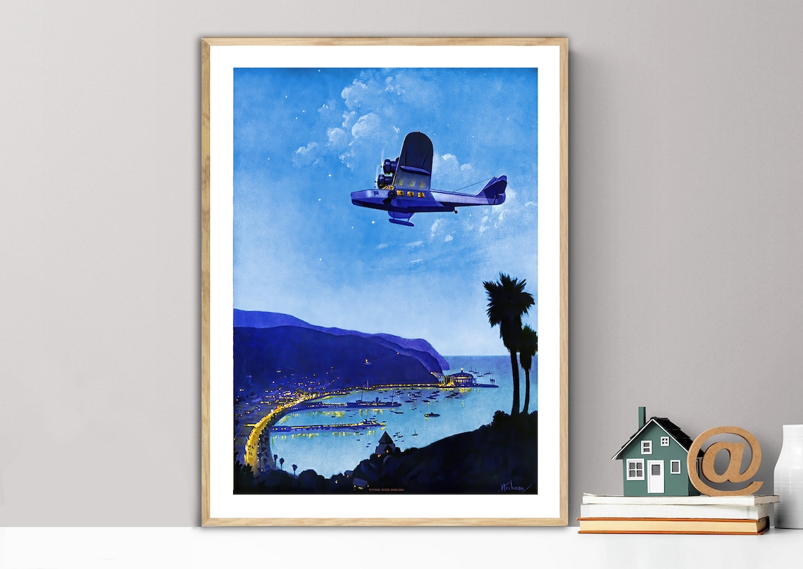 Flying Over Avalon 1940 Vintage Travel Poster