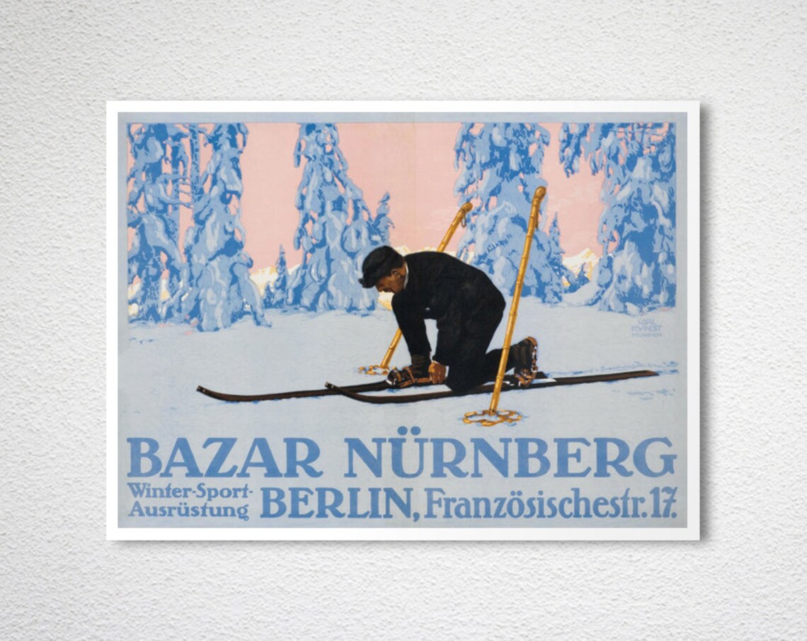 Bazar Nürnberg Berlin Winter Sport Skier Vintage Advertising Poster - Image 2
