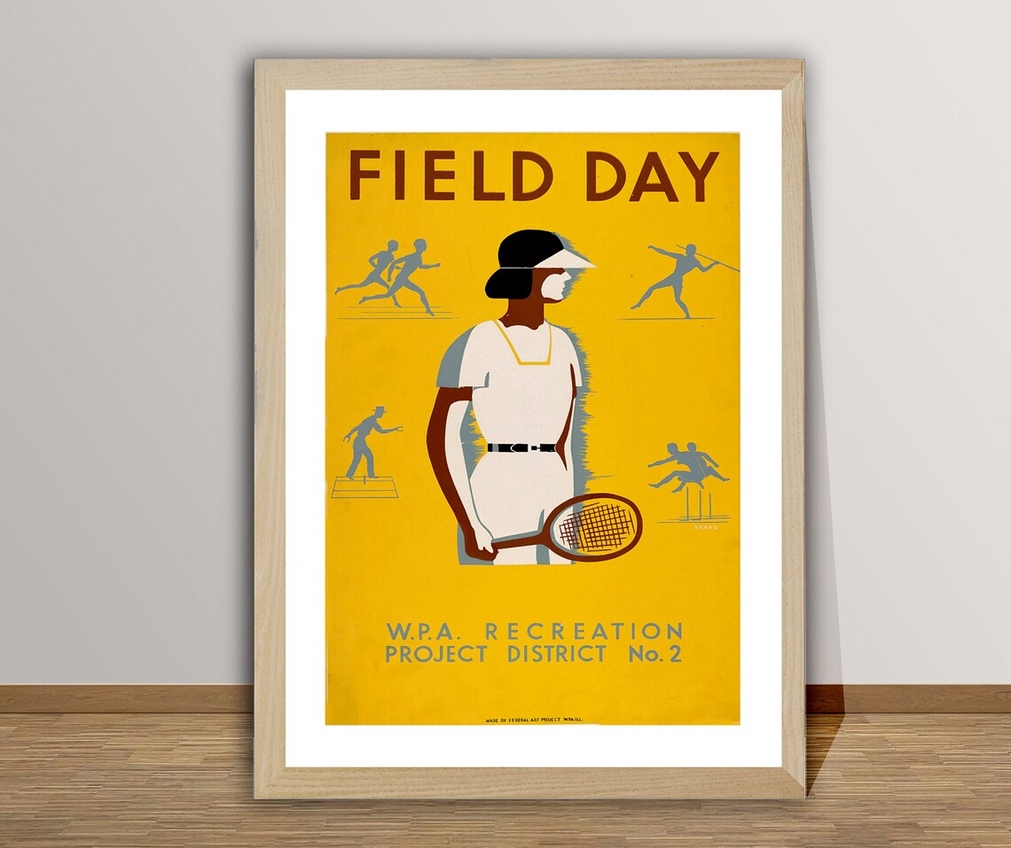 Field Day WPA Recreation Project Vintage Sports Poster Tennis Athlete