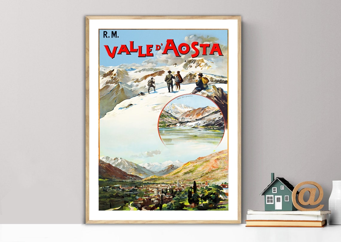 Valle d Aosta Italy Alpine Hiking Glacier Vintage Travel Poster