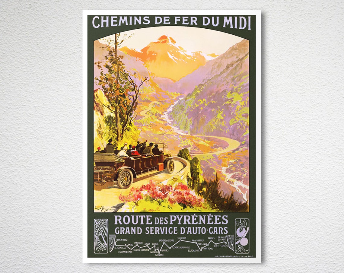 Chemins de Fer du Midi Pyrenees Mountain Road Auto Car Travel Poster - Image 2