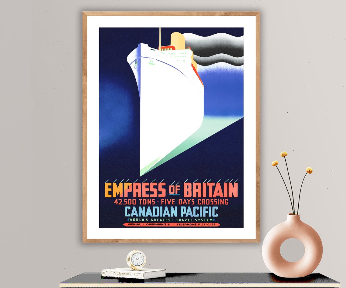 Empress of Britain Canadian Pacific Ocean Liner Art Deco Travel Poster