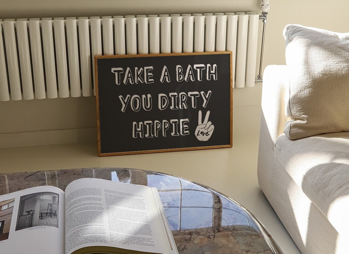Take a Bath You Dirty Hippie Funny Peace Sign Bathroom Print - Image 2