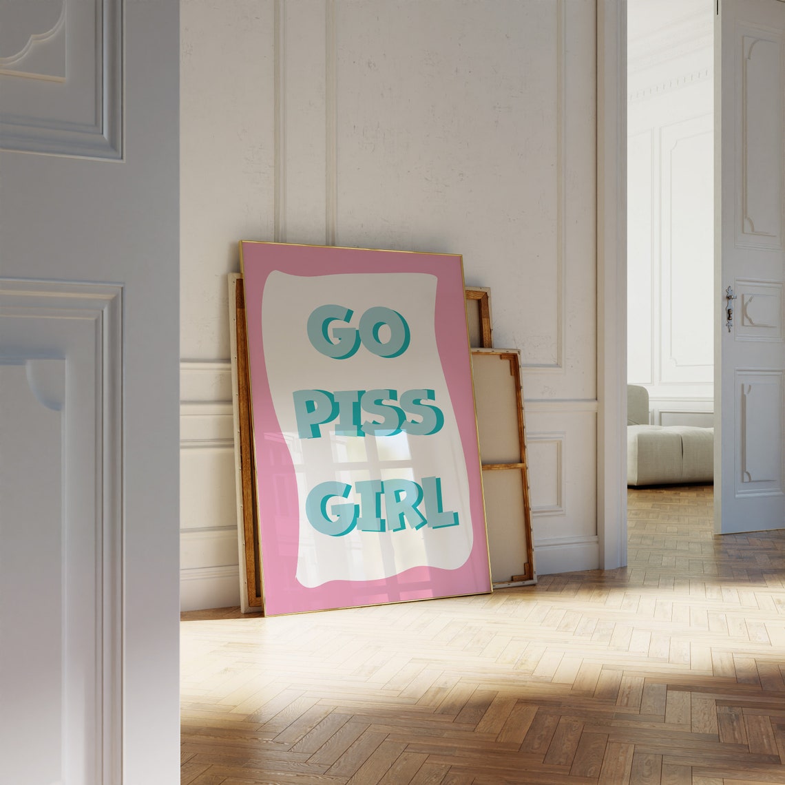 Go Piss Girl Bold Turquoise Pop Culture Cute Sassy Pink Poster - Image 2