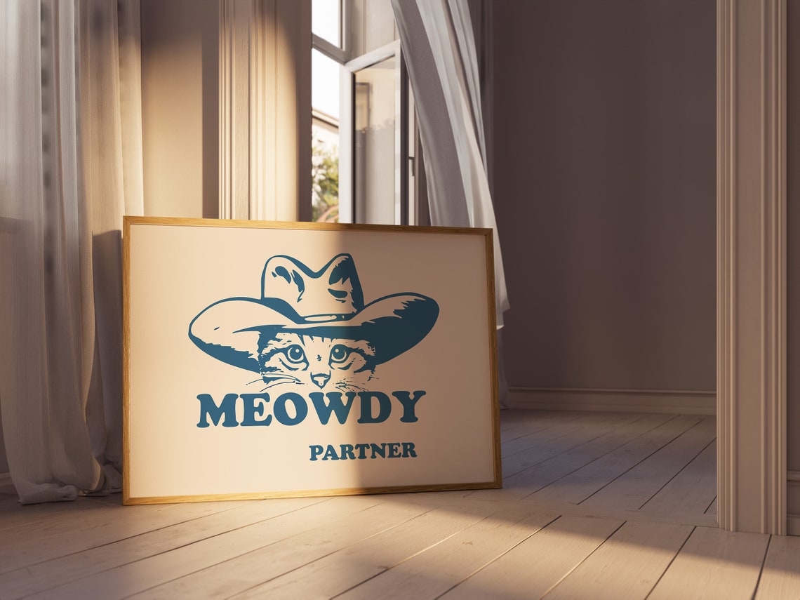 Meowdy Partner Cowboy Hat Cat Funny Western Typography Poster - Image 3