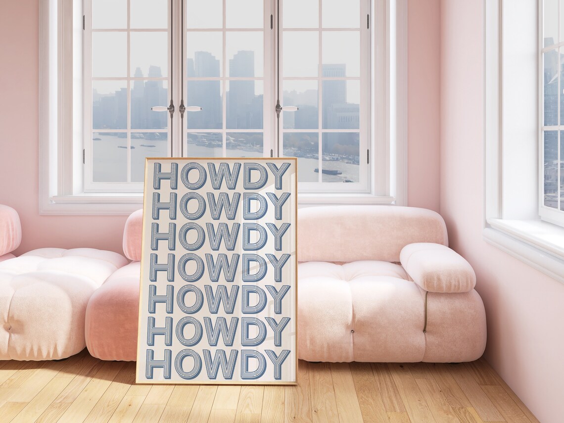 Blue Repeated Howdy Typography Western Greeting Style Art Poster - Image 2