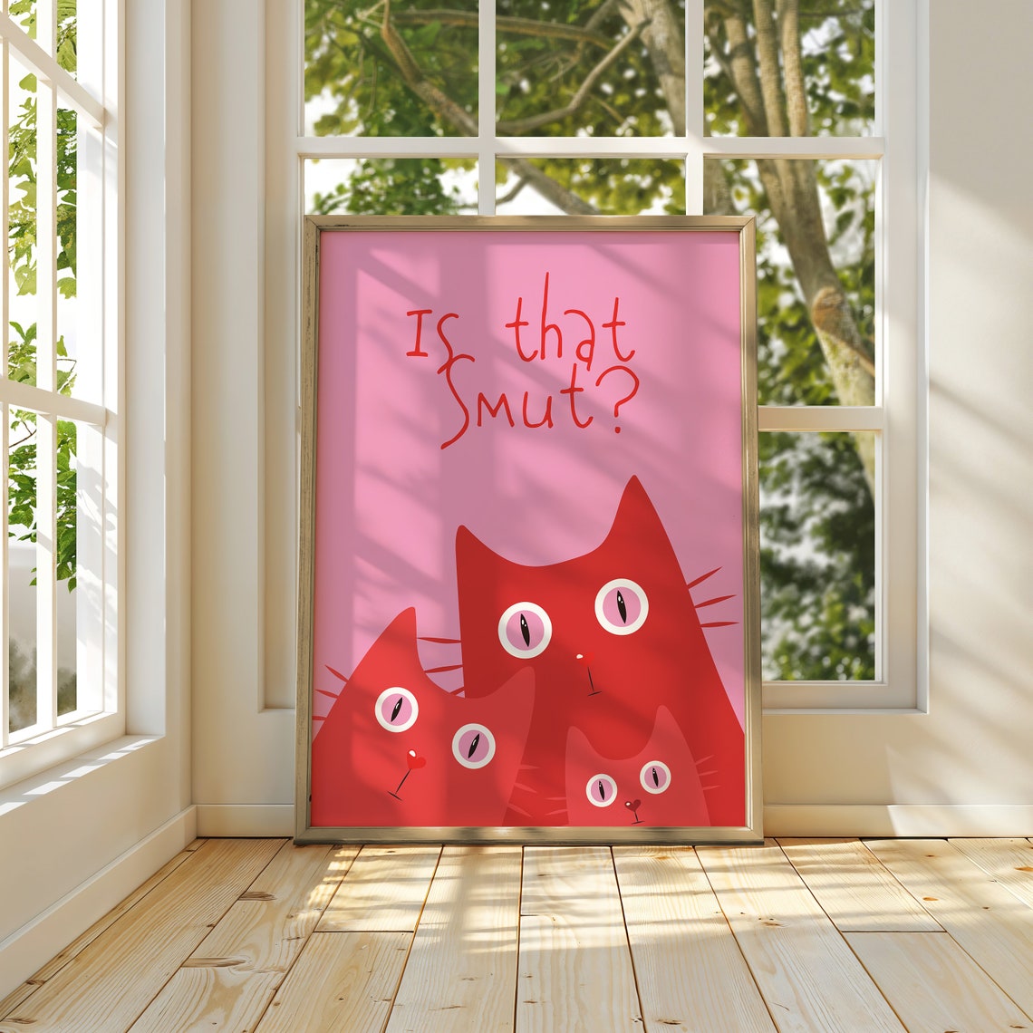 Is That Smut Funny Red Cats Bookish Aesthetic Pink Quote Poster - Image 2