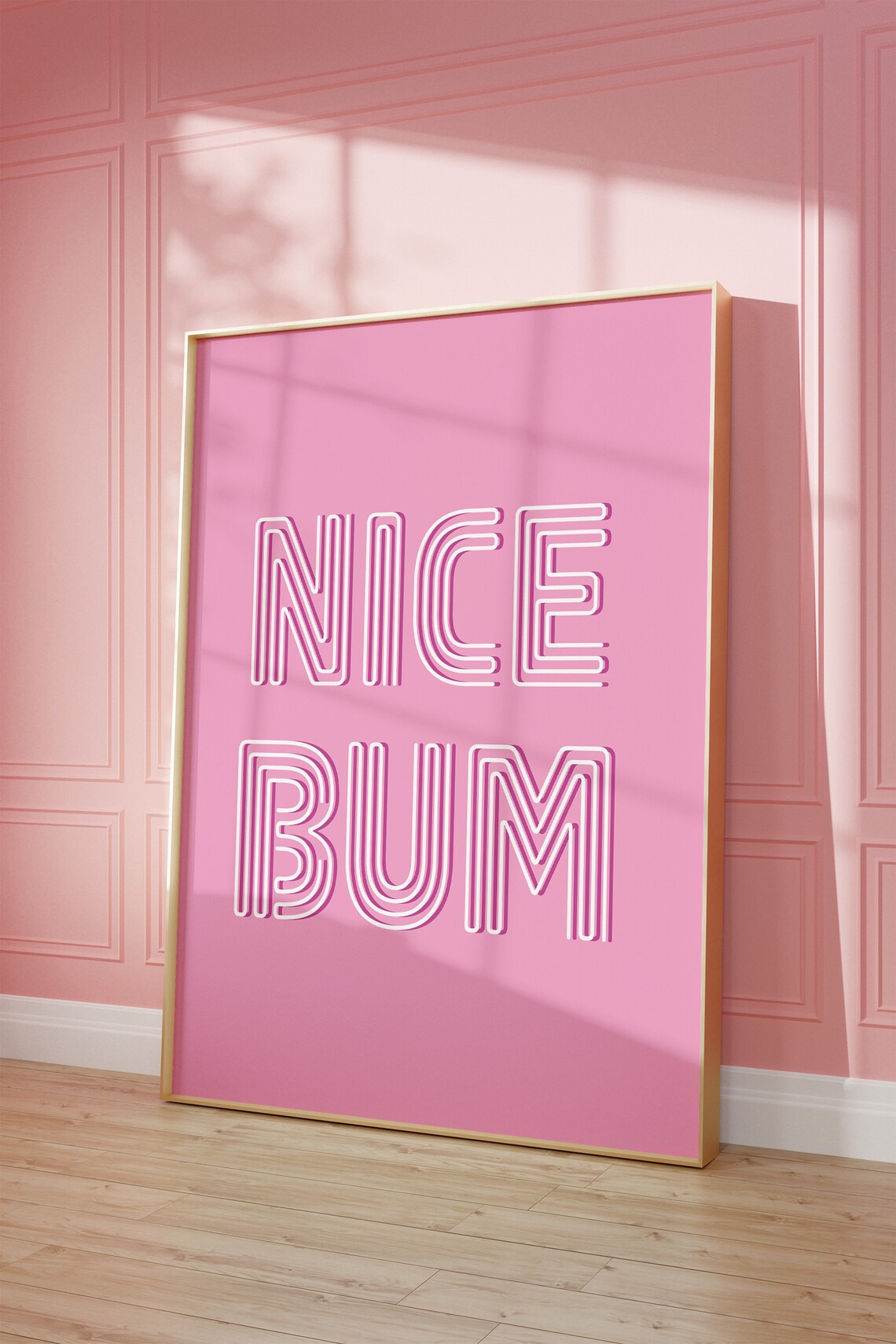 Nice Bum Neon Tube Lettering Pink Playful Bedroom Sign Poster