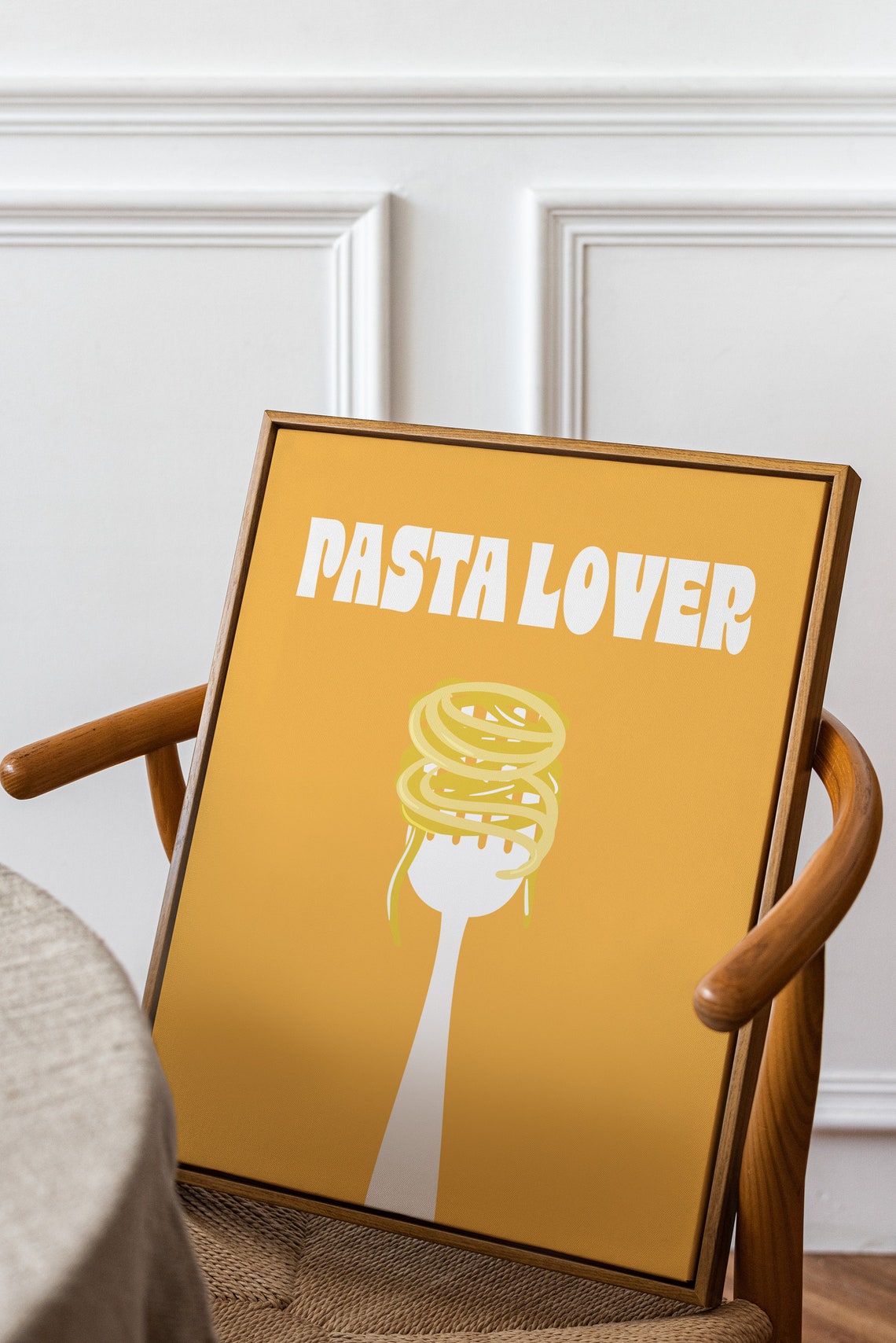 Pasta Lover Yellow Retro Fork Twirled Spaghetti Kitchen Poster - Image 2