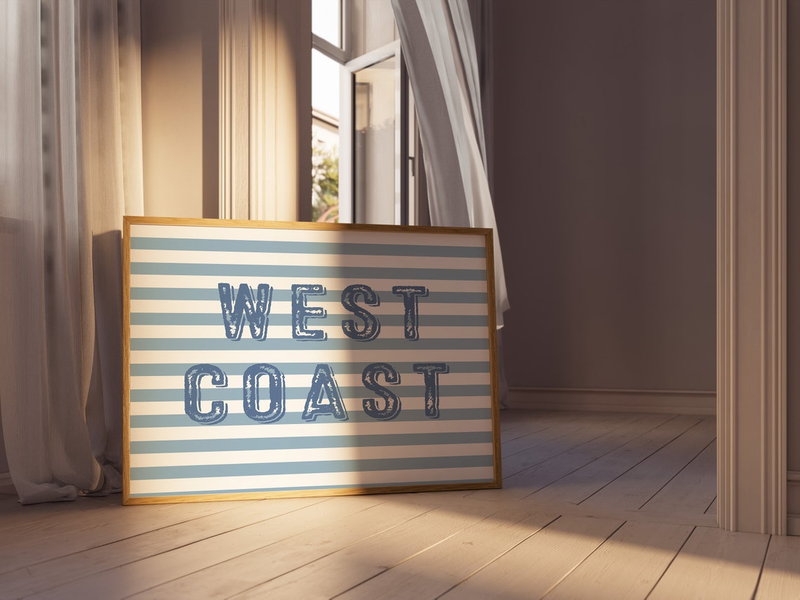 West Coast Blue Stripe Coastal Typography Decor Beach Poster - Image 3