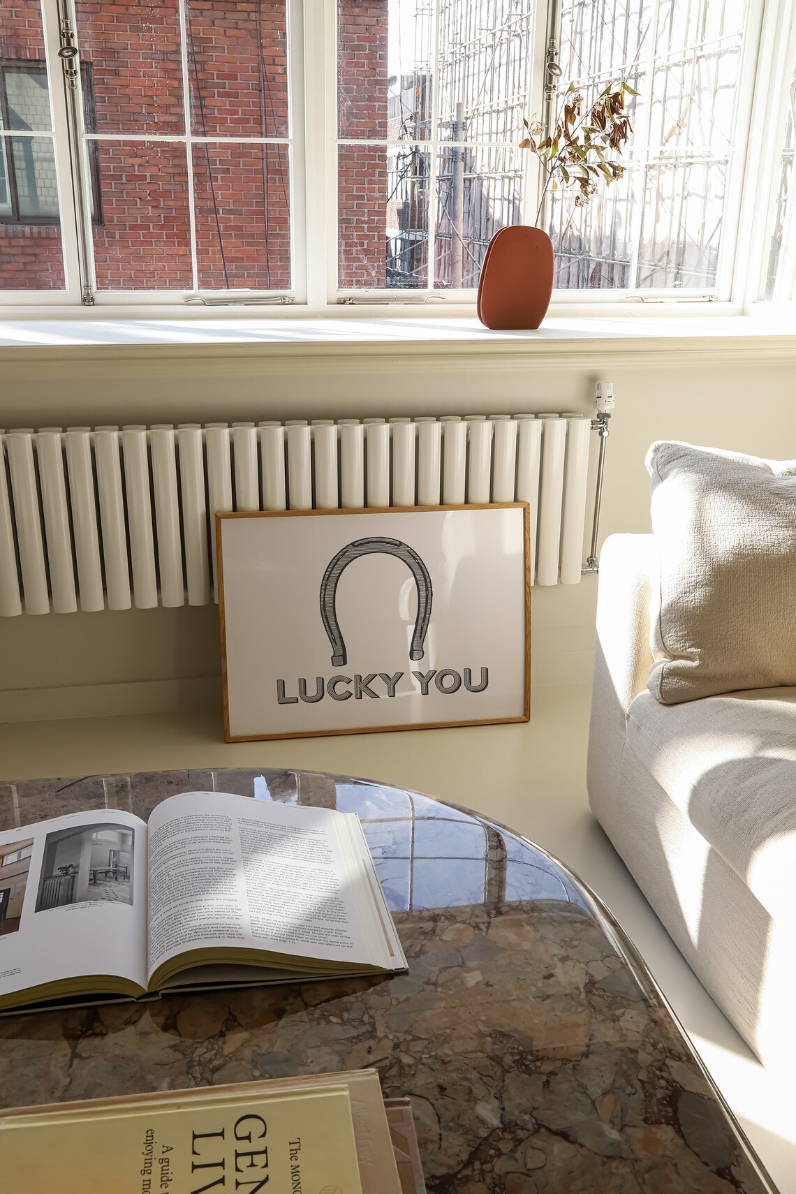 Lucky You Horseshoe Line Art Western Good Luck Quote Art Poster - Image 2