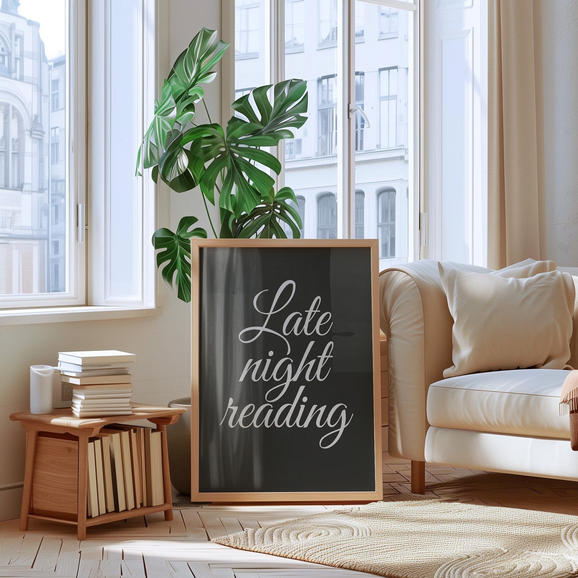 Late Night Reading Elegant Script Black Reader Book Quote Poster - Image 2