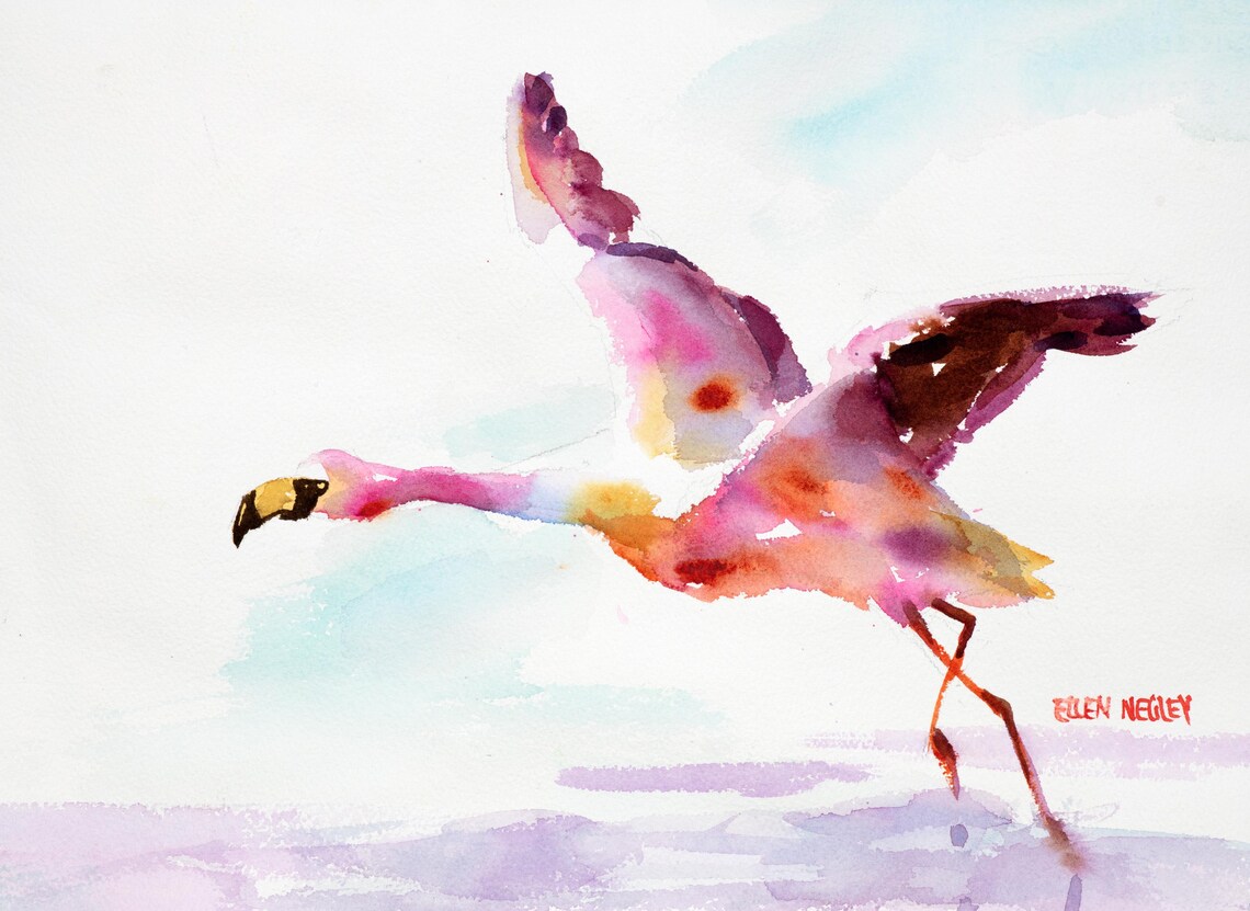 Flamingo Watercolor Art Print, Key West Bird