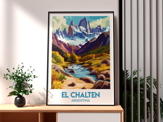 El Chalten Travel Print Argentina Wall Art Mountains Poster Gift For Traveller
