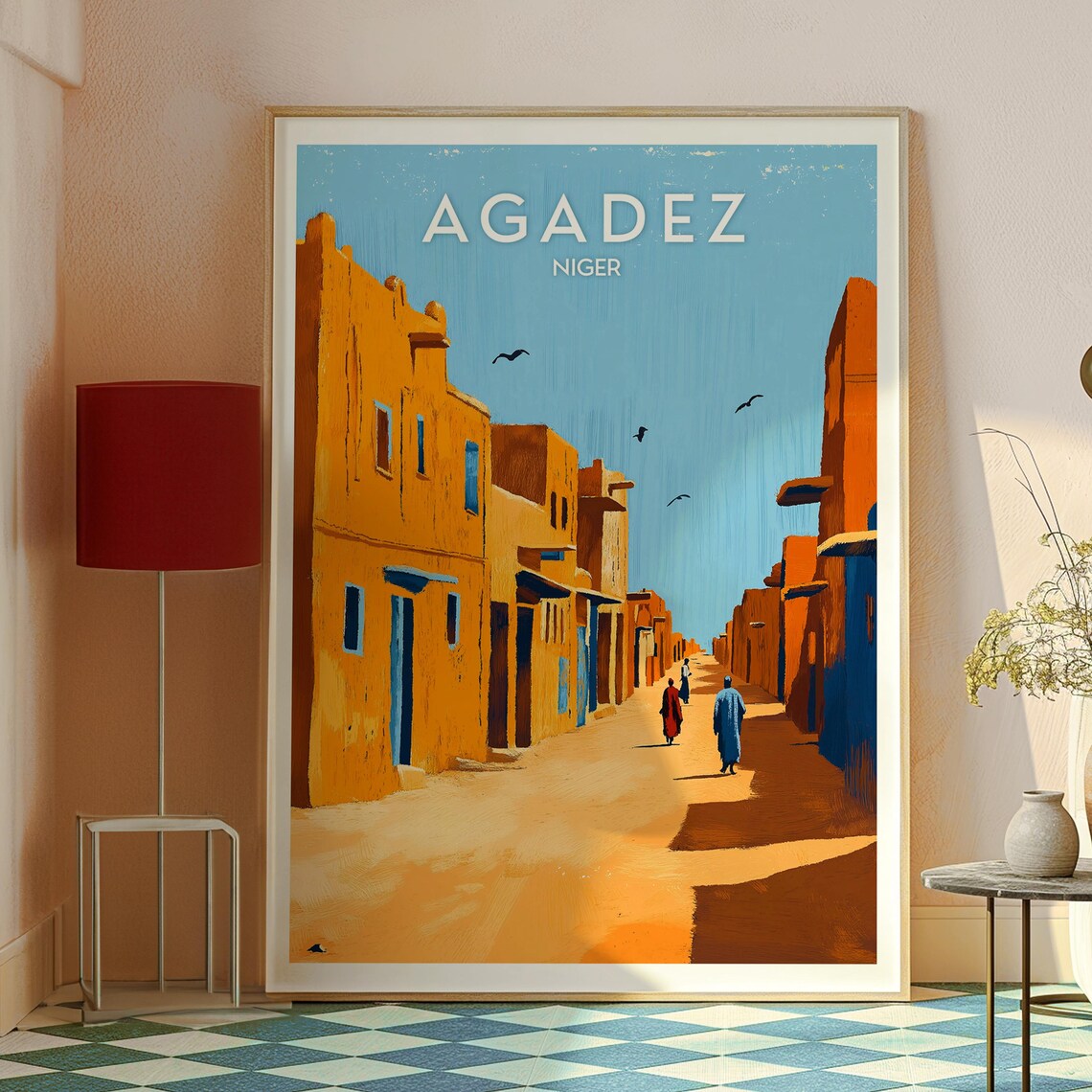 Retro Agadez Niger Sahara Desert Town Street Scene Travel Poster - Image 2