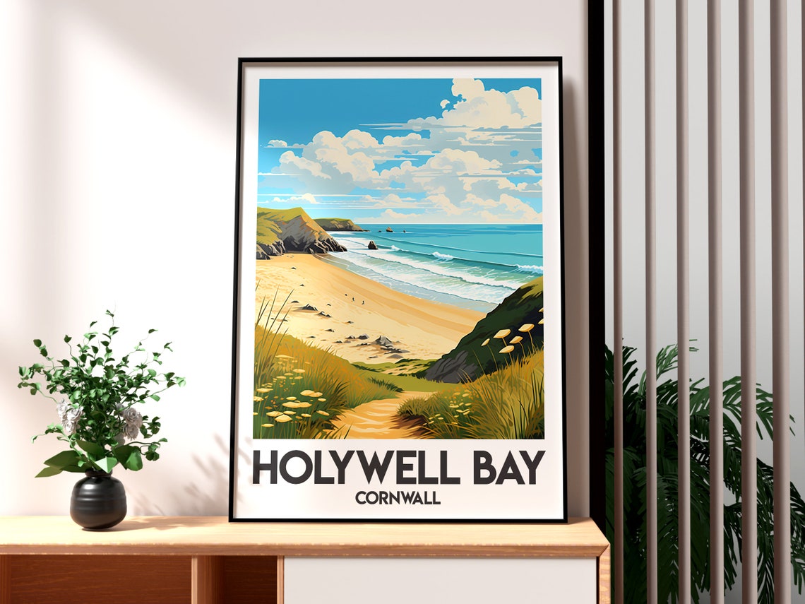 Holywell Bay Cornwall Golden Beach Headland Dunes Travel Poster
