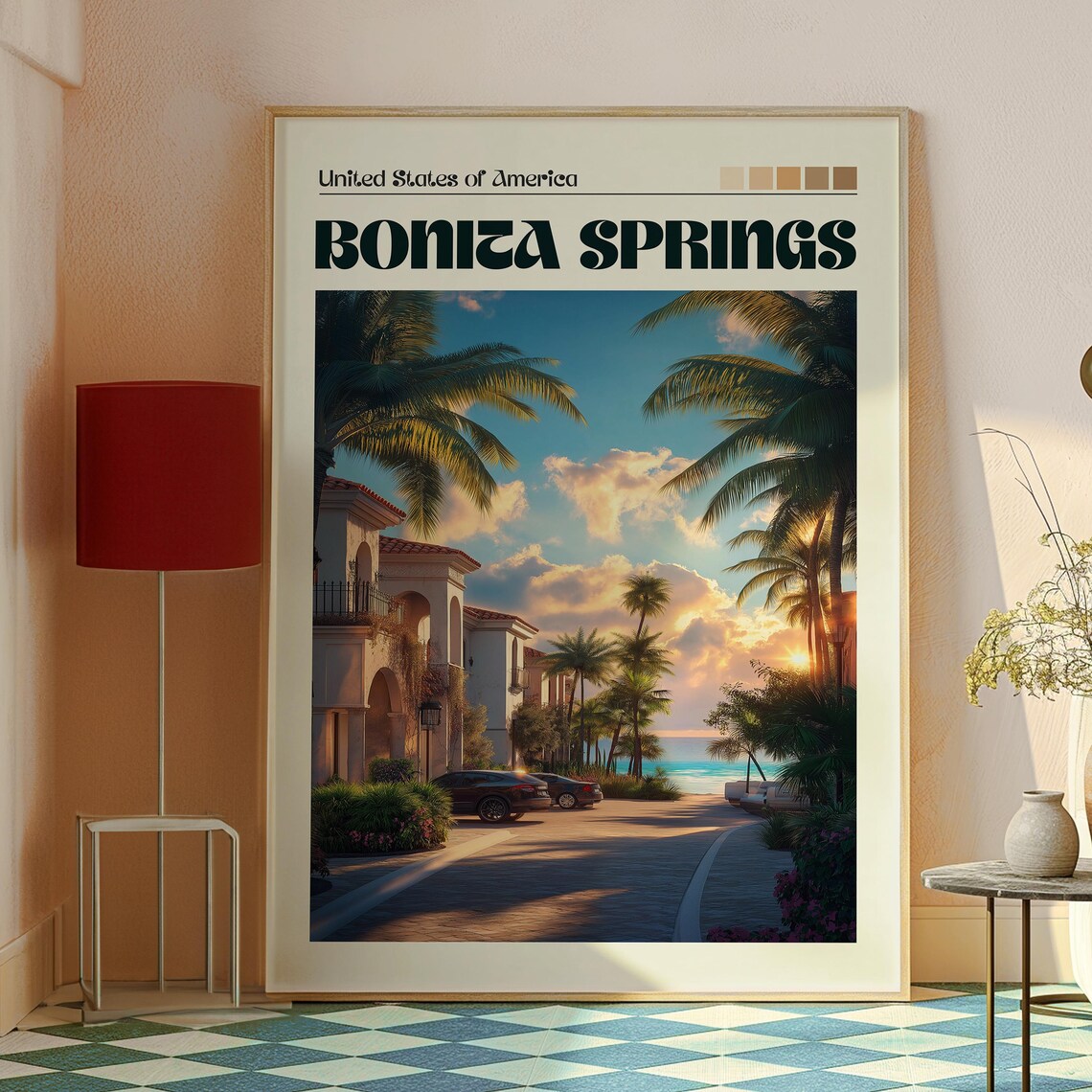 Bonita Springs USA Palm Beach Sunset Vintage Travel Poster Art - Image 2