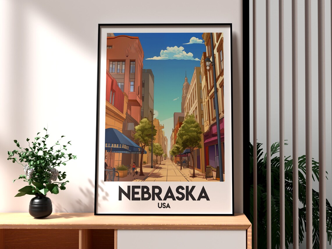 Nebraska USA Historic Downtown City Street Brick Buildings Poster