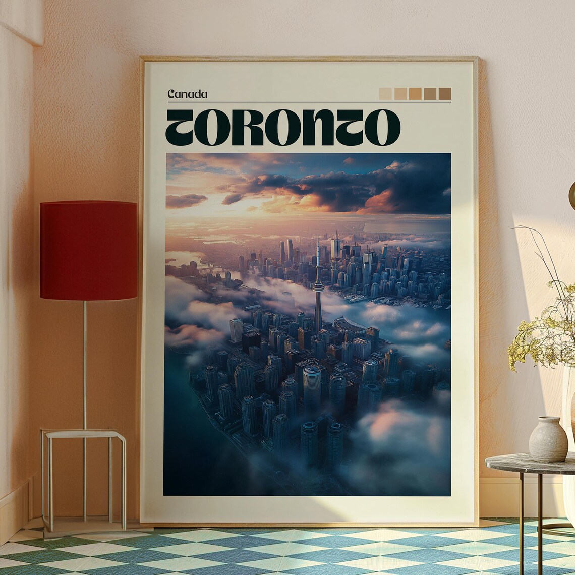Toronto Canada CN Tower Aerial Skyline Sunset Clouds Travel Poster - Image 2