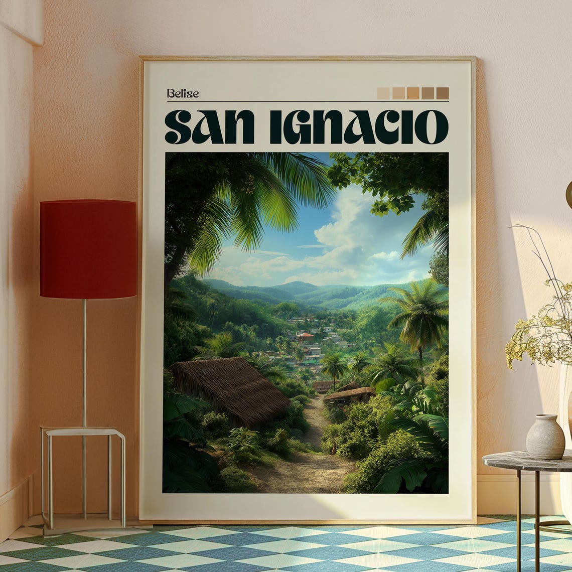 San Ignacio Belize Jungle Valley Thatched Roofs Vintage Travel Poster - Image 2