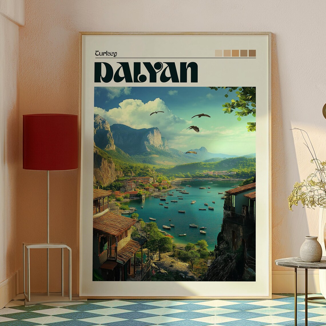 Dalyan Turkey River Delta Cliffs Boats Seaside Town Travel Poster - Image 2