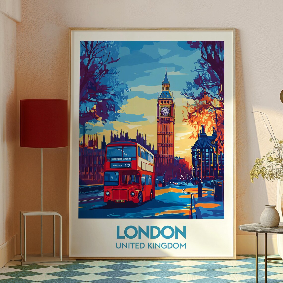 London Big Ben Red Double Decker Bus Colorful United Kingdom Poster - Image 2