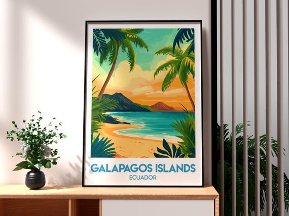 Galapagos Islands Print The Travel Giant Tortoise Poster Wildlife Art Charles Darwin Ecuador