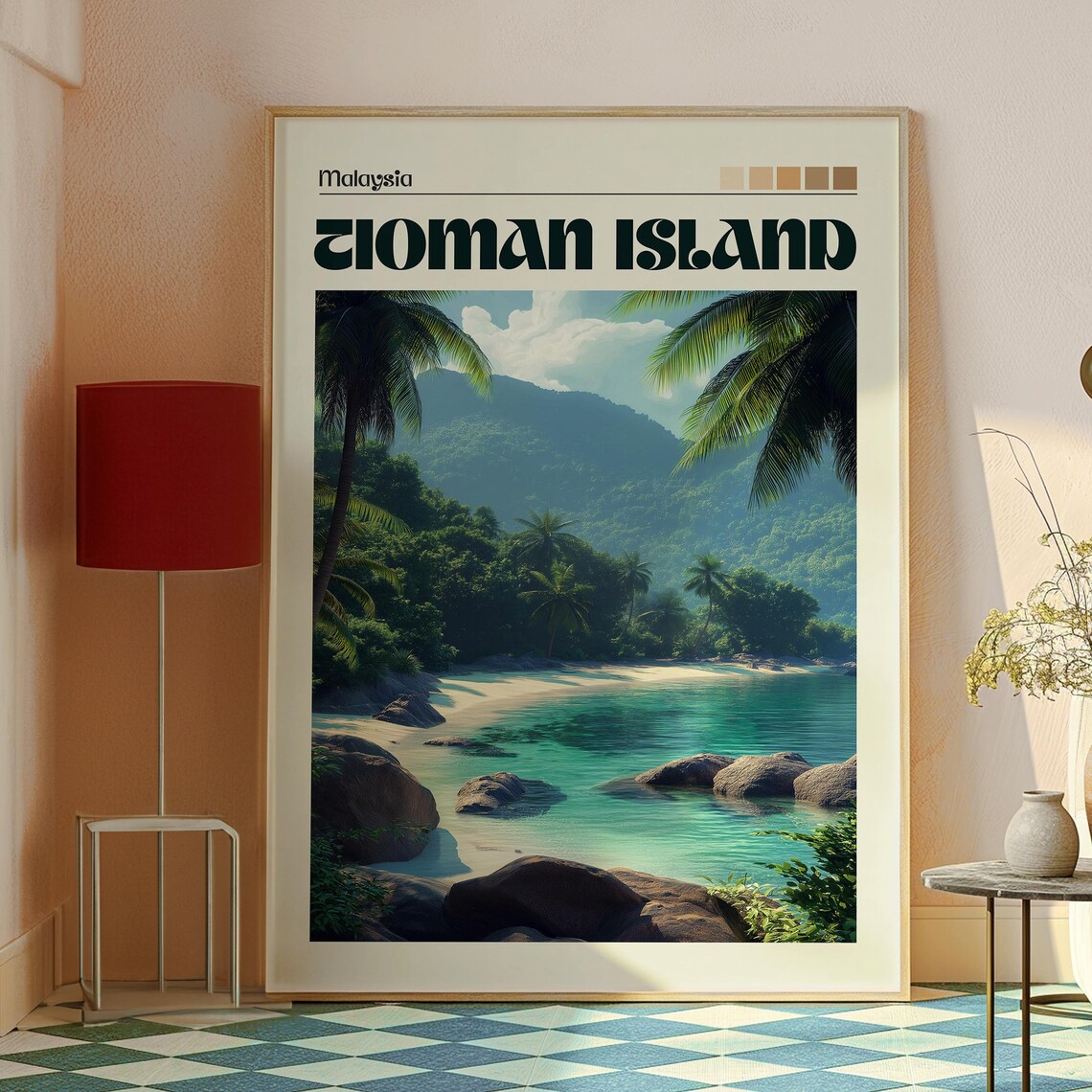 Tioman Island Malaysia Tropical Cove Palm Beach Retro Travel Poster - Image 2