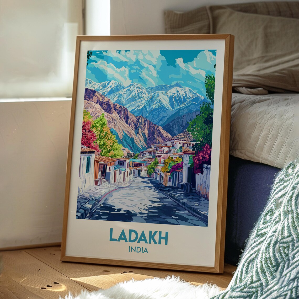 Ladakh India Retro Himalayan Mountain Village Street Travel Poster - Image 3