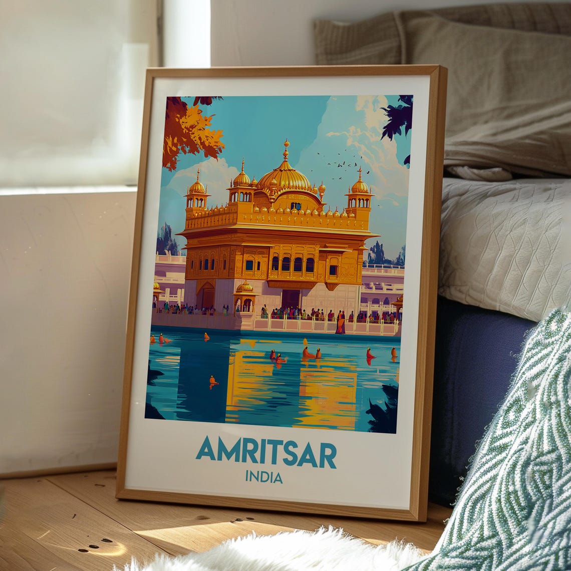 Amritsar India Golden Temple Reflection Sacred Pool View Poster - Image 3