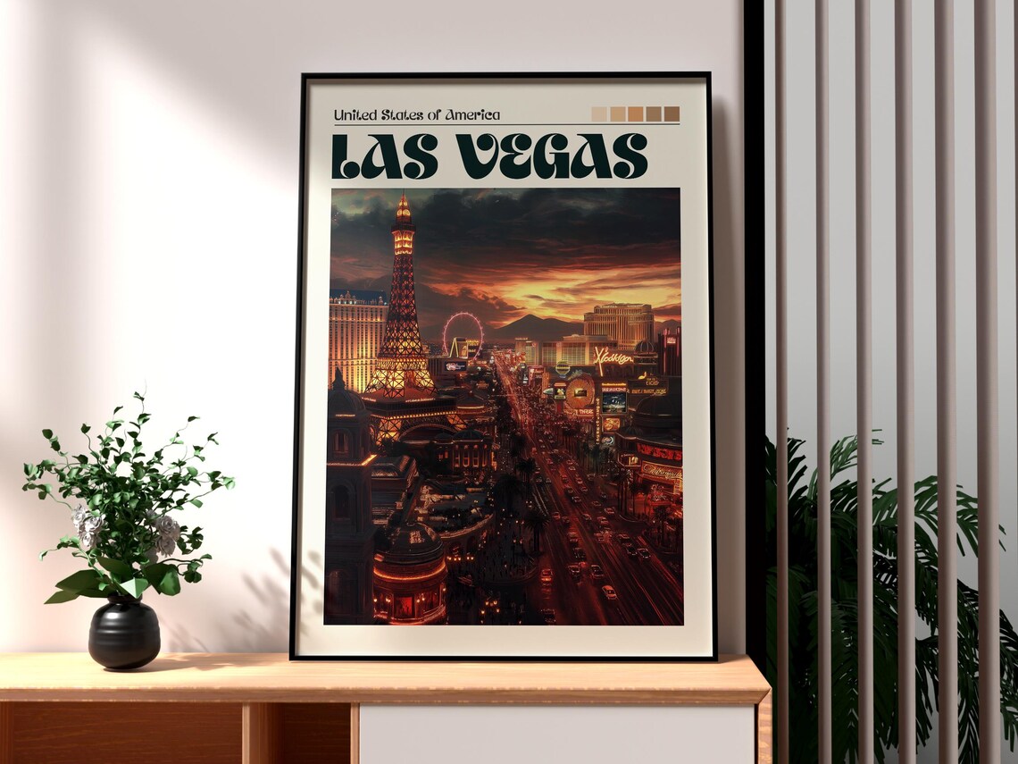 Las Vegas Nevada Strip Sunset Neon Lights City Skyline Poster