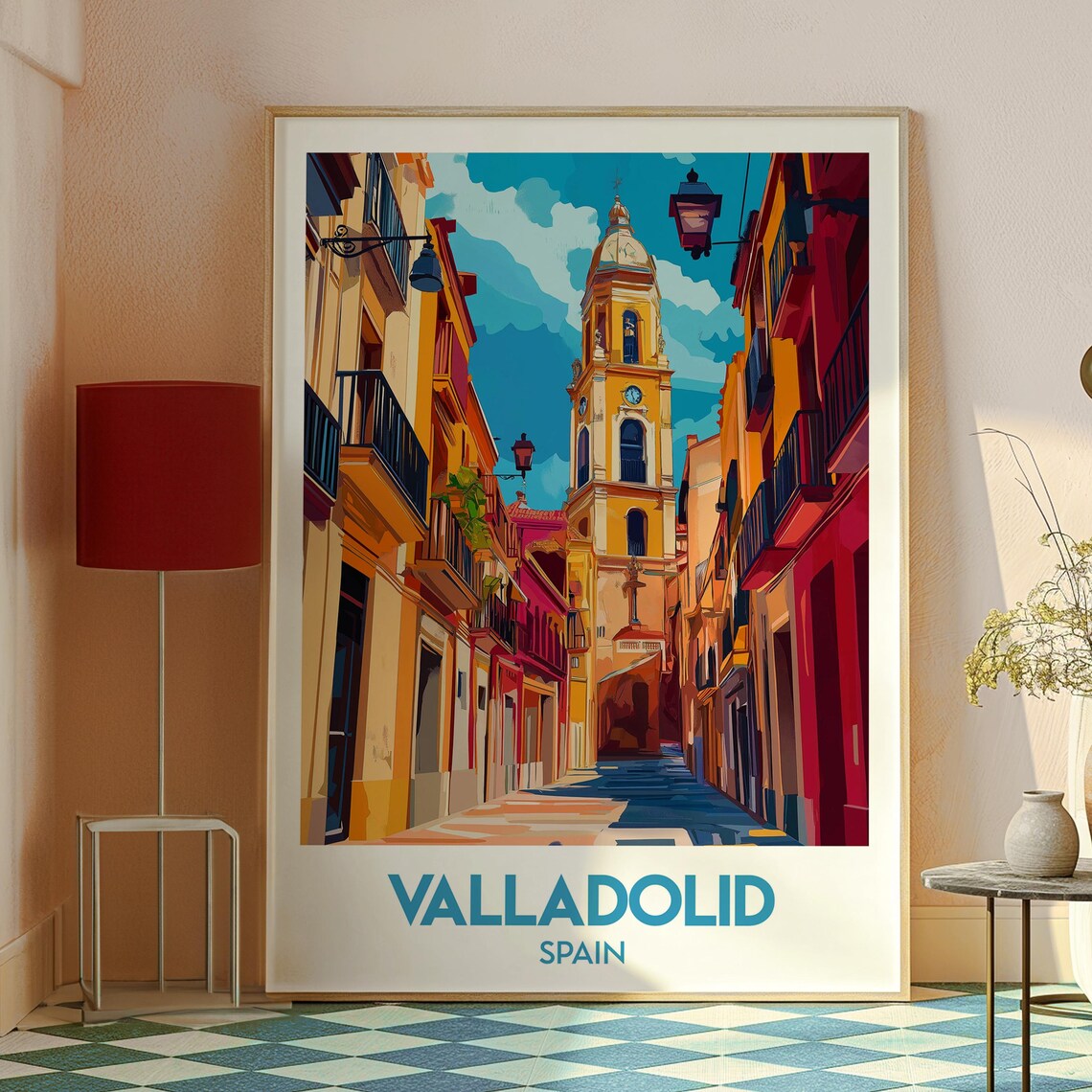 Valladolid Spain Historic Bell Tower Colorful Old Town Street Poster - Image 2