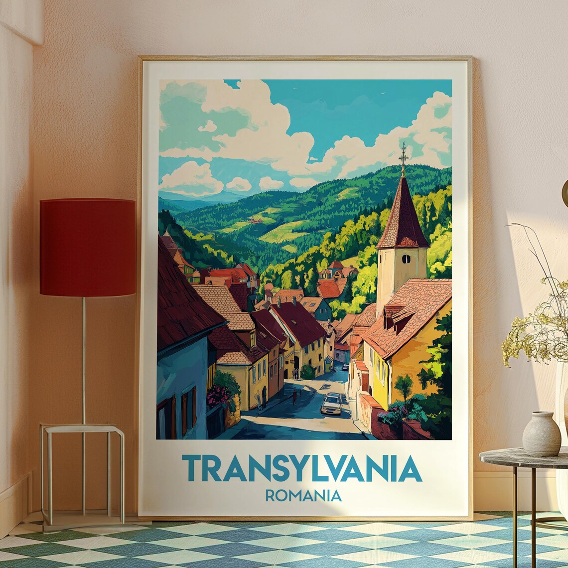 Transylvania Romania Mountain Village Old Town Travel Poster - Image 2