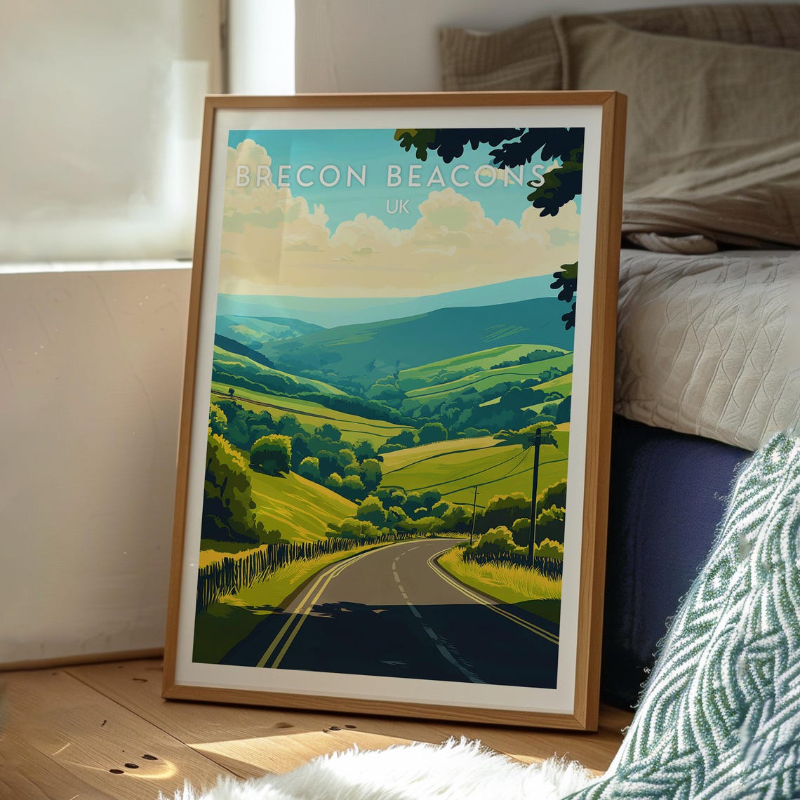 Brecon Beacons Wales Rolling Lush Green Hills Road Travel Poster - Image 3