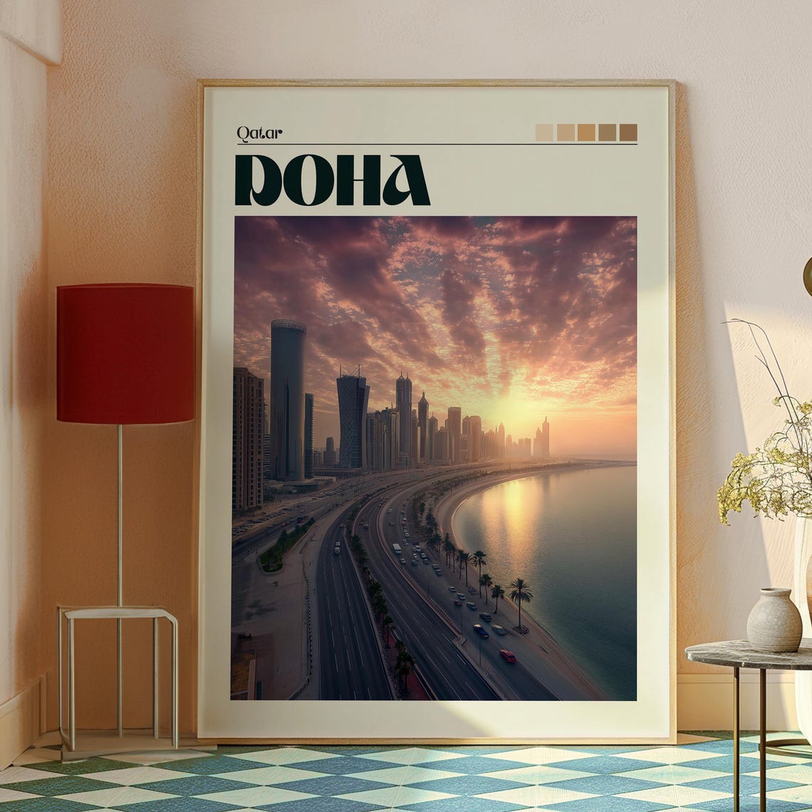 Doha Qatar Waterfront Skyline Sunset Towers Coast Travel Poster - Image 2