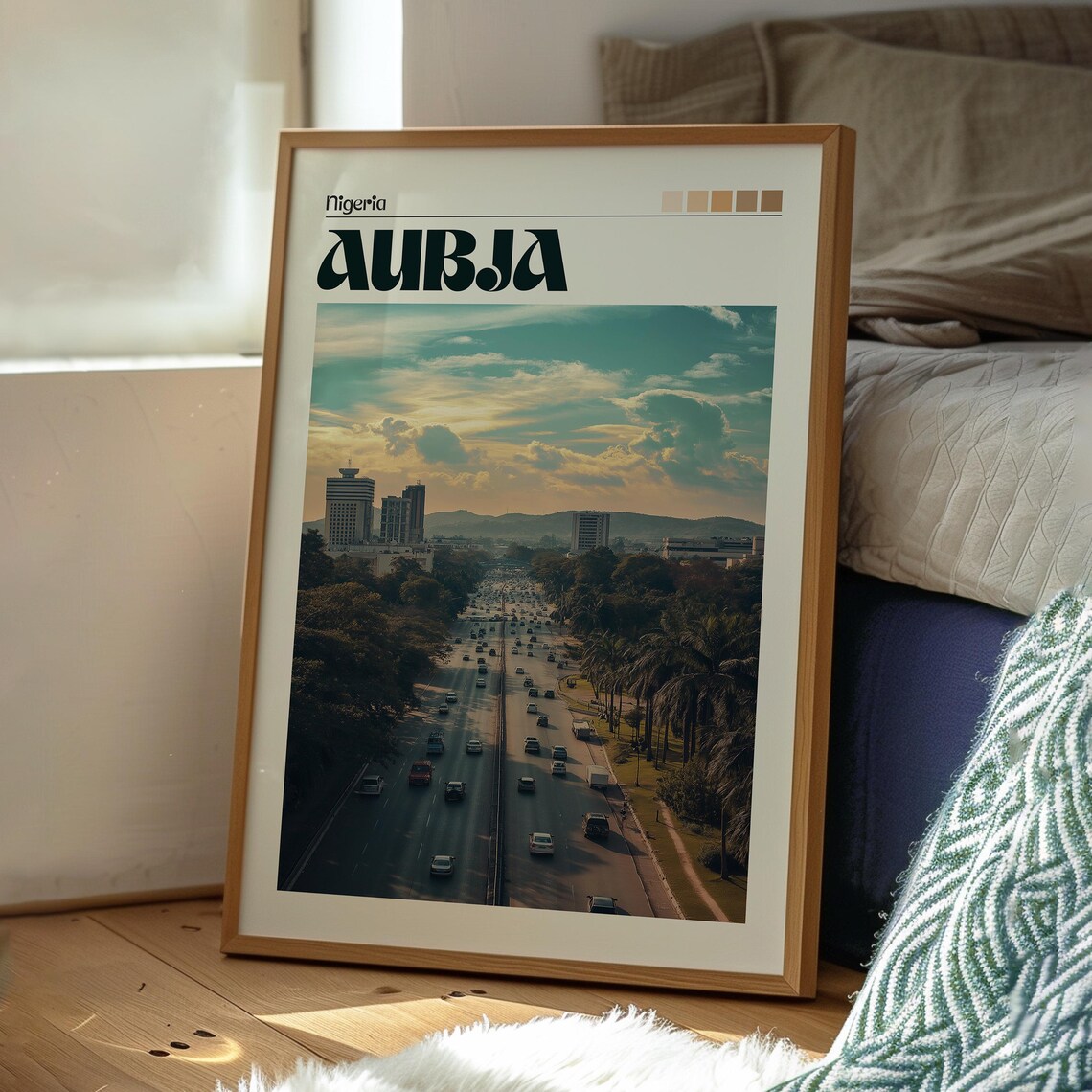 Abuja Nigeria Capital City Highway Sunset Vintage Travel Poster - Image 3
