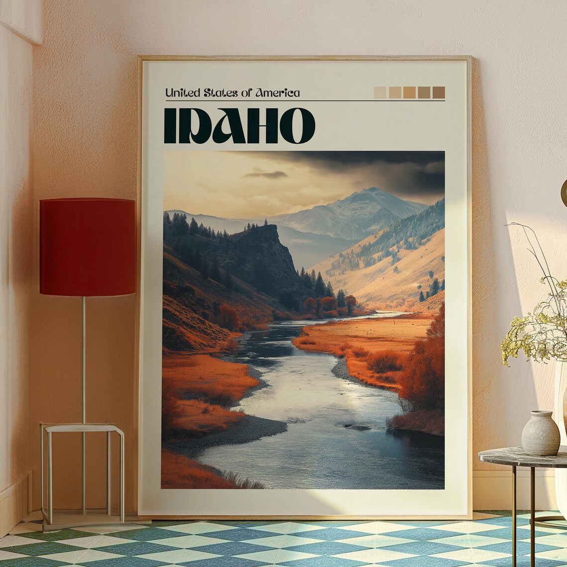 Idaho United States Autumn River Hills Mountain Travel Poster - Image 2