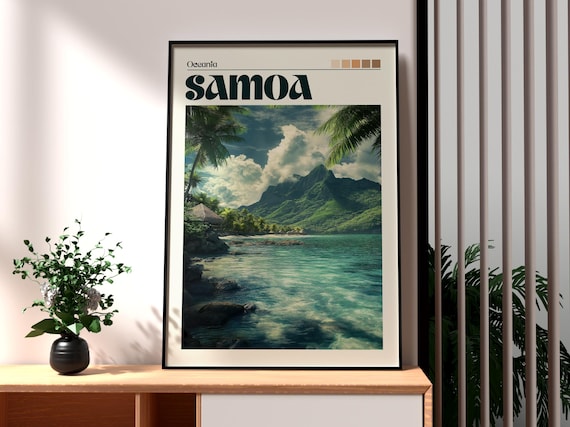 Samoa Oceania Tropical Island Beach Palms Vintage Travel Poster
