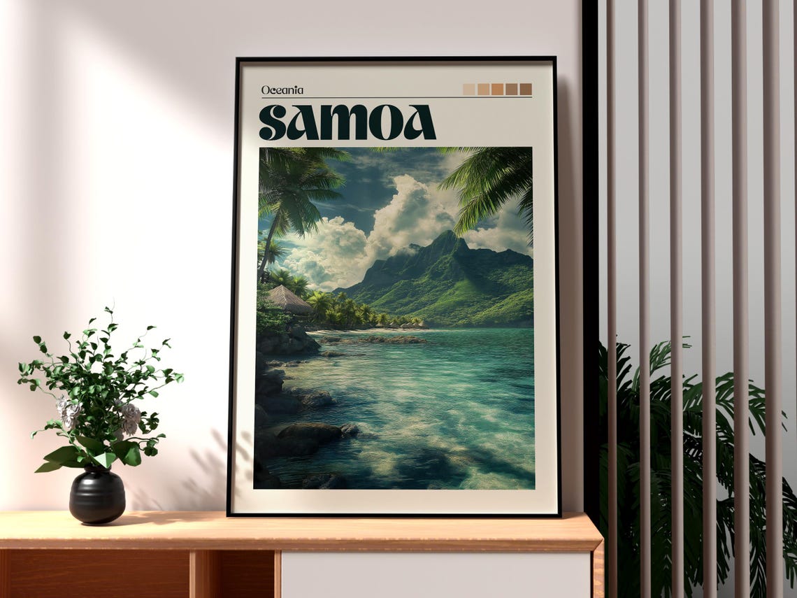 Samoa Oceania Tropical Island Beach Palms Vintage Travel Poster