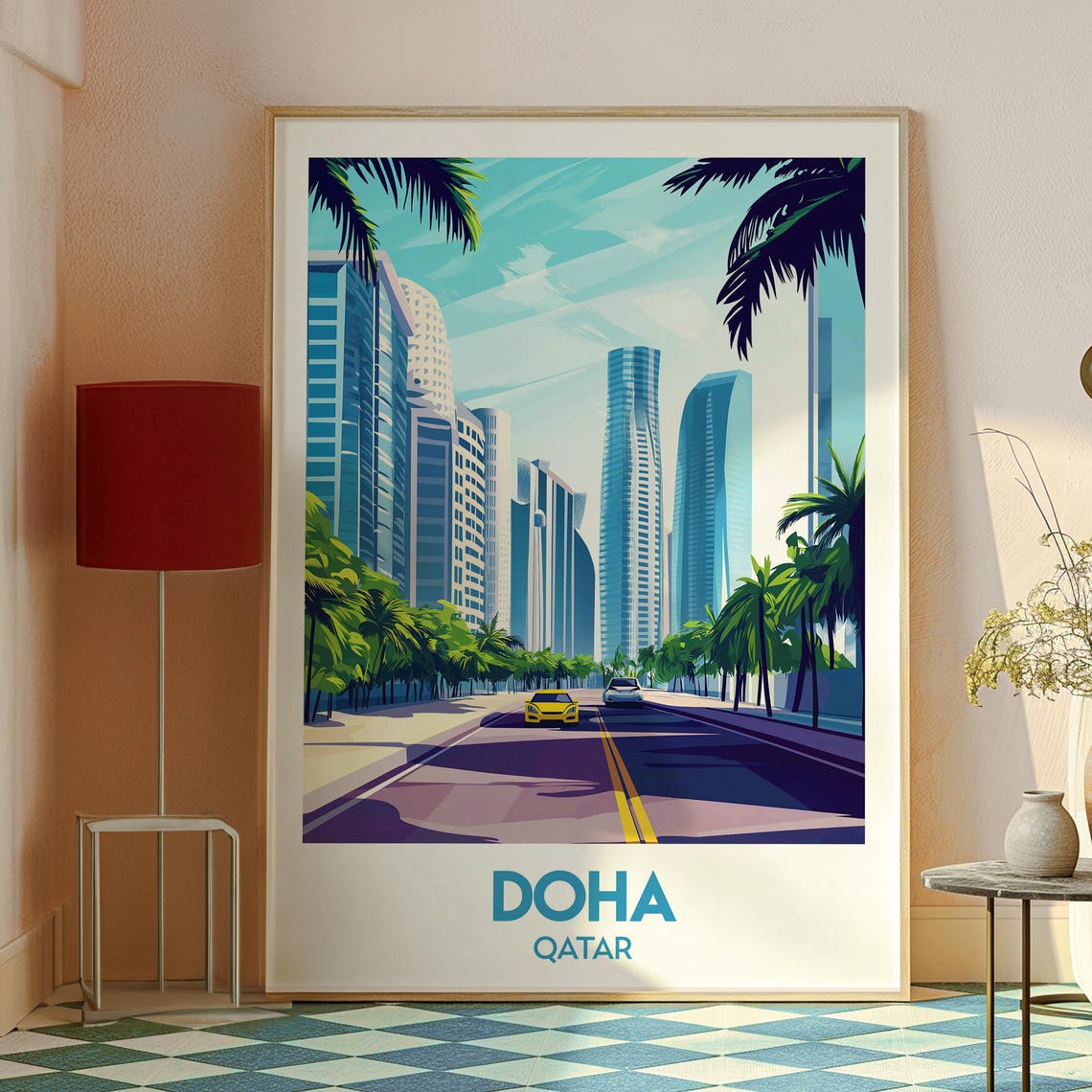 Doha Qatar Modern Skyscraper City Avenue Skyline Night View Poster - Image 2