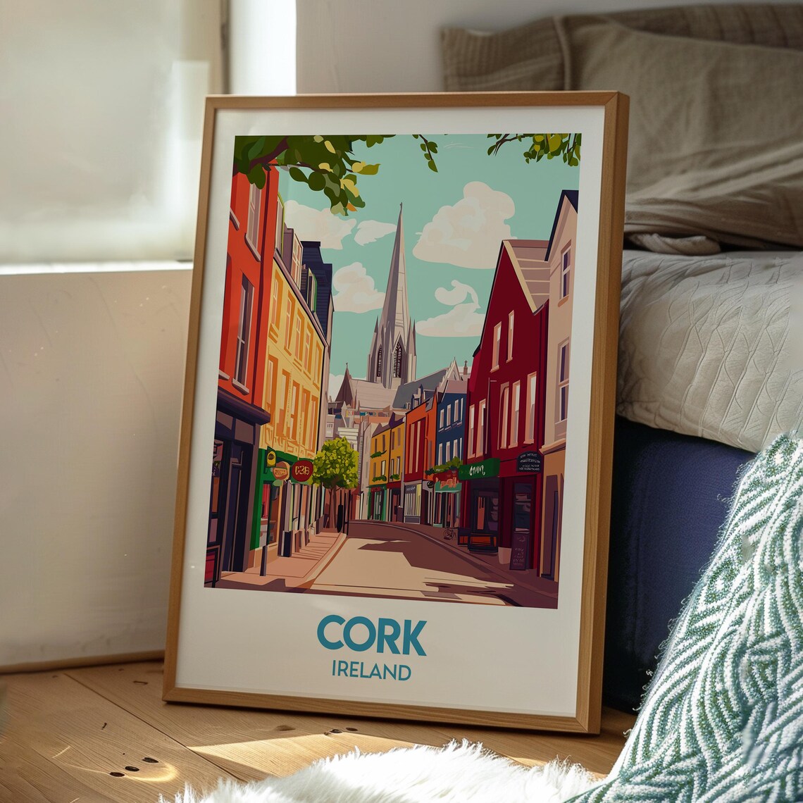 Cork Ireland Colorful Street Church Spire City Travel Art Poster - Image 3