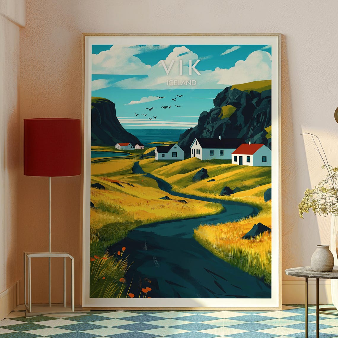 Vik Iceland Coastal Village Cottages Cliffs Ocean View Travel Poster - Image 2