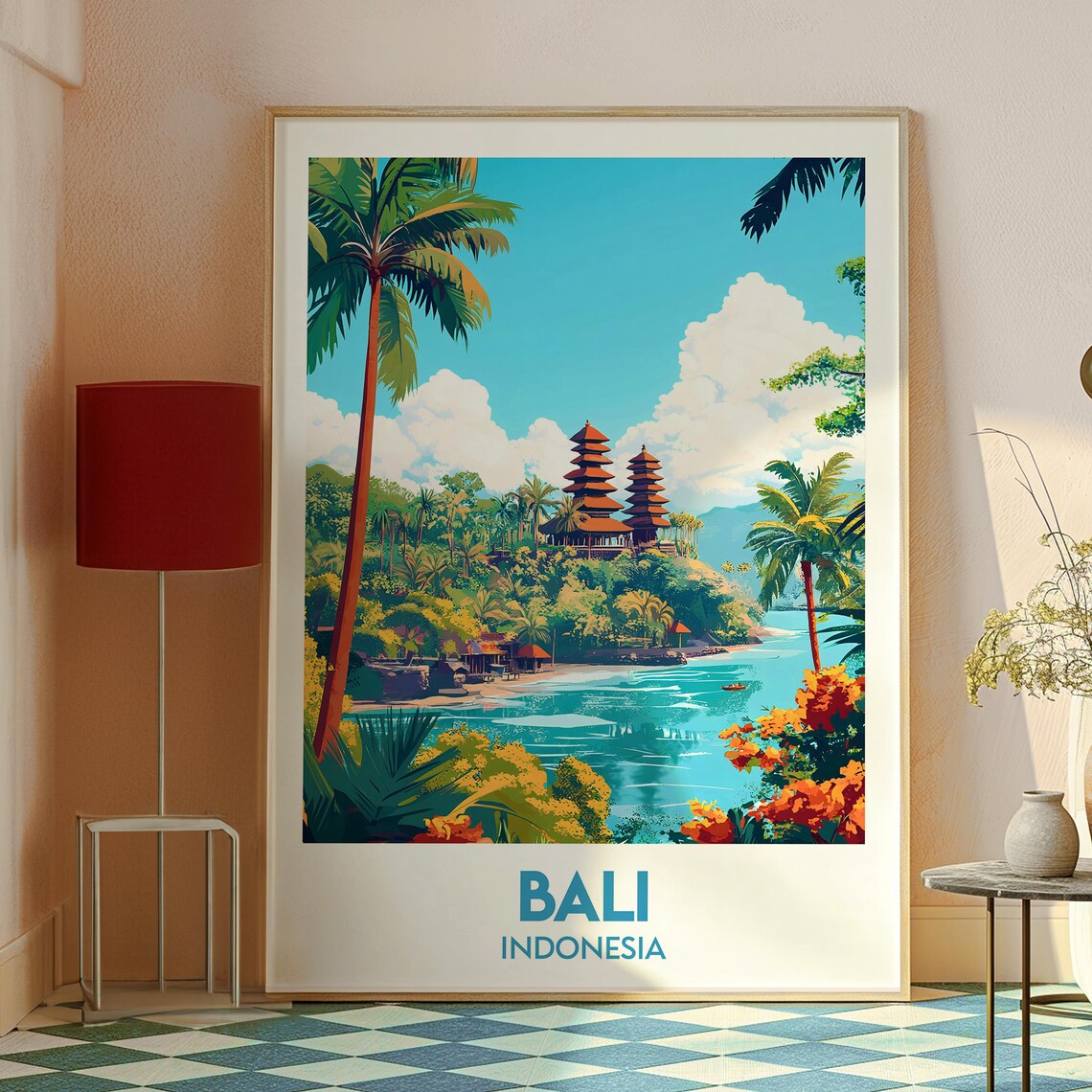 Bali Indonesia Temple Beach Tropical Island Vintage Travel Poster - Image 2