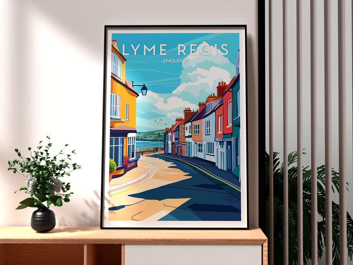 Lyme Regis England Colorful Seaside Street Coastal Town Travel Poster