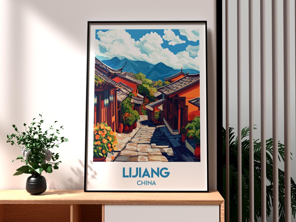 Lijiang China Historic Old Town Cobblestone Street Travel Poster
