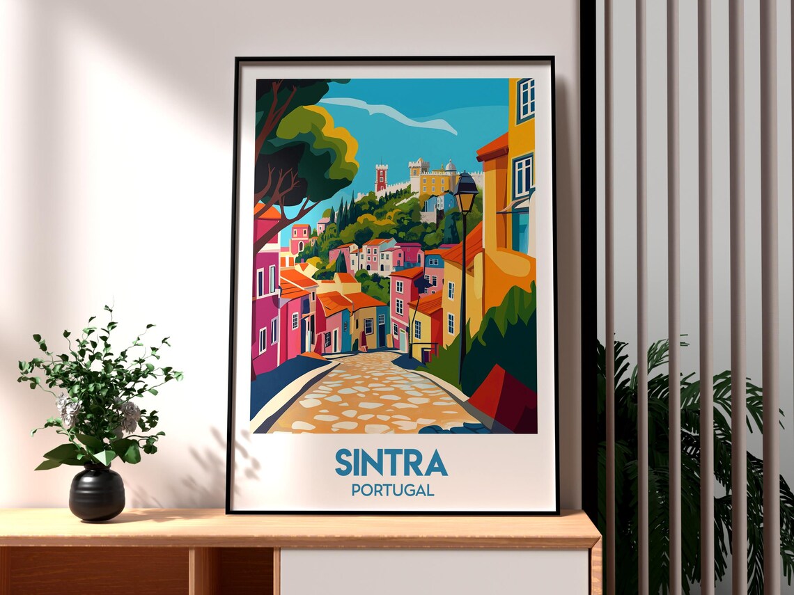 Sintra Portugal Hillside Palace Town Cobbled Street Travel Poster