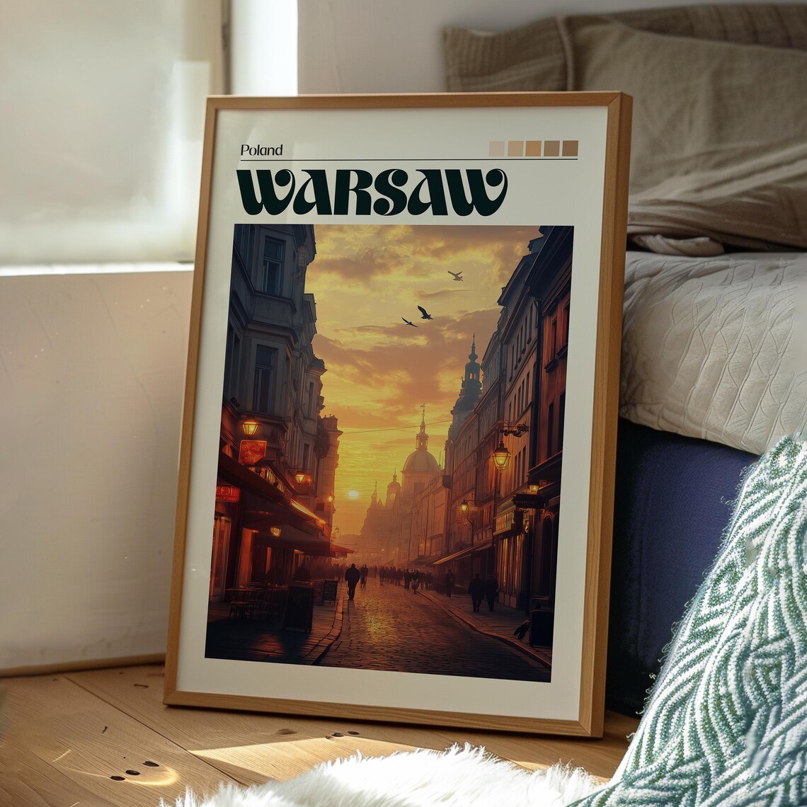 Warsaw Poland Old Town Street Sunset Domes Historic View Art Poster - Image 3