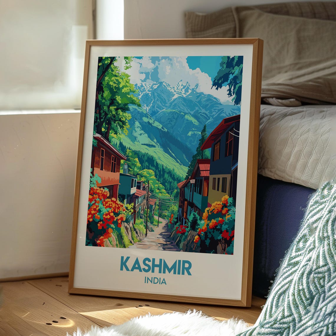 Kashmir India Travel Poster Himalayan Mountain Village Decor - Image 3