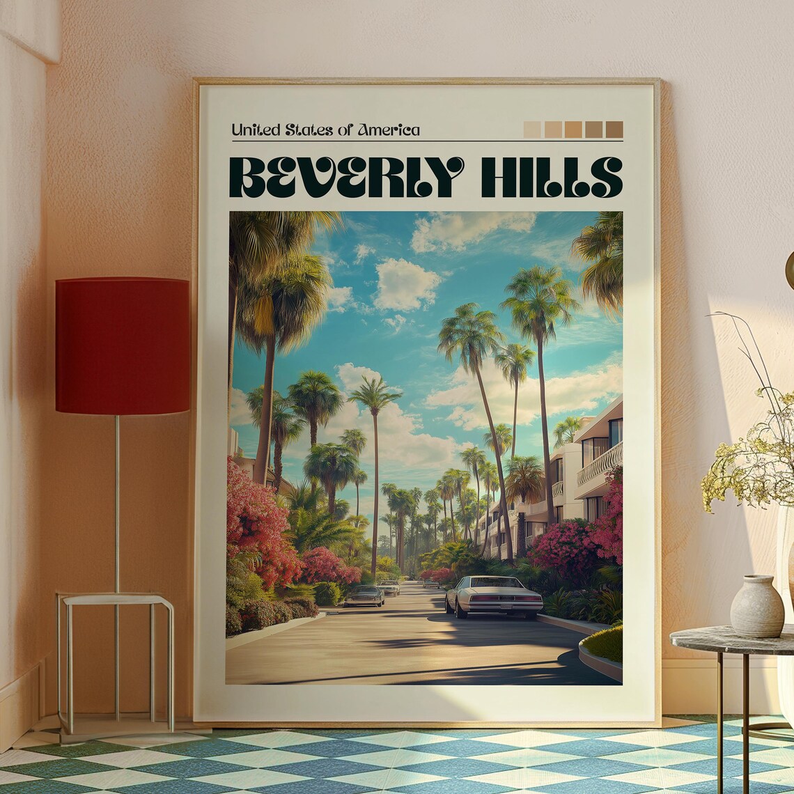 Beverly Hills California Palm Tree Street View Travel Poster - Image 2
